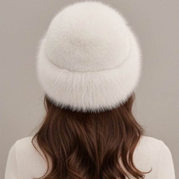 White Faux Fur Winter Bucket Hat - Picture 3 of 4